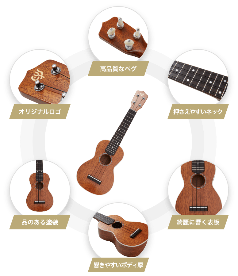 ナイロン弦 ソプラノサイズ 抑えやすいネック 調整しやすいペグ 響きやすいボディ厚 品のある塗装